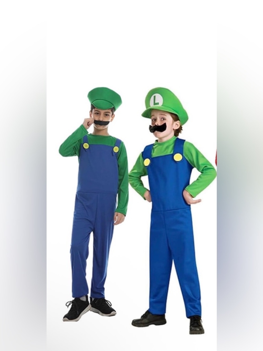 Kids Green and Blue Overalls Costume with Hat and Mustache